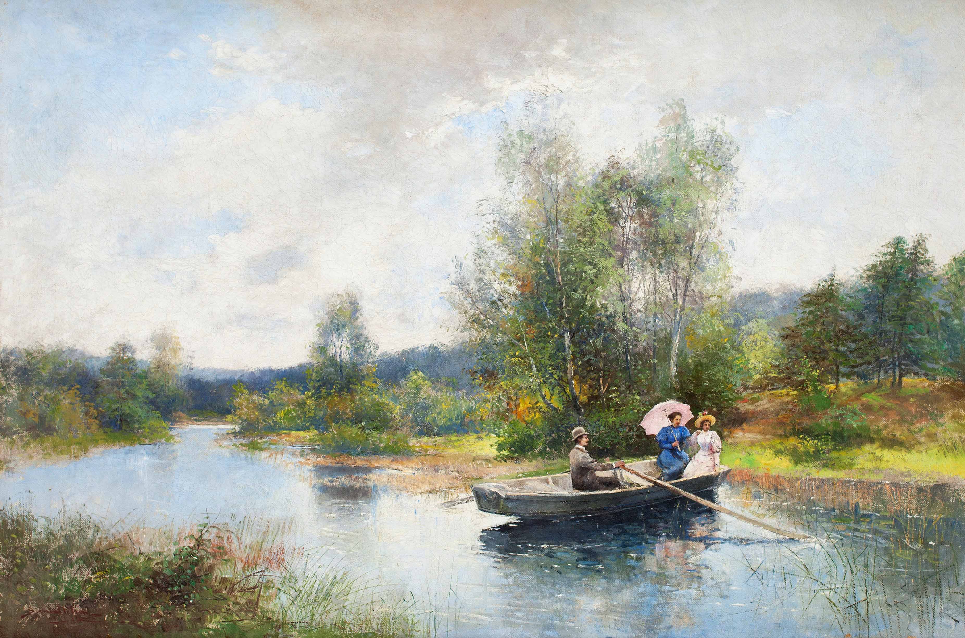 Rowing in a summer landscape